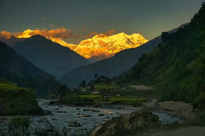 Annapurna peaks at sunset