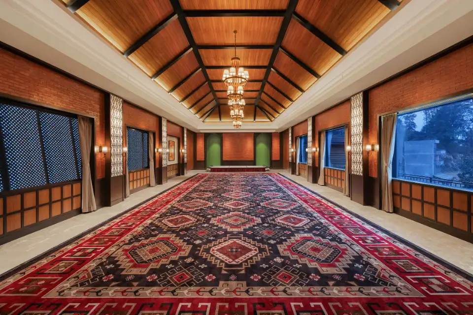 Banquet hall with carved wooden ceiling