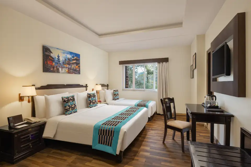 Guest room with writing desk