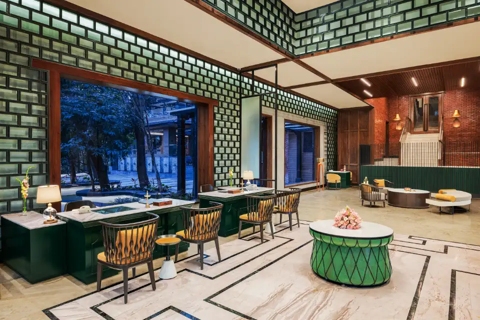 Lounge seating and bar