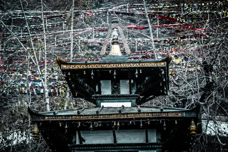 Muktinath Temple with prayer flags
